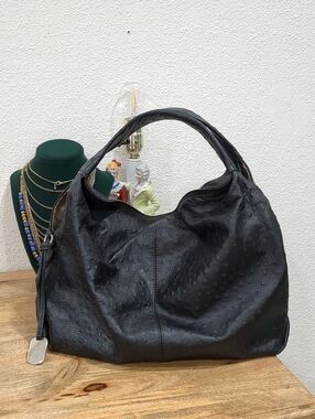 FURLA Black Genuine Leather Ostrich Embossed
